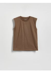 Reserved - Bawełniany t-shirt bez rękawów - brązowy. Kolor: brązowy. Materiał: bawełna. Długość rękawa: bez rękawów