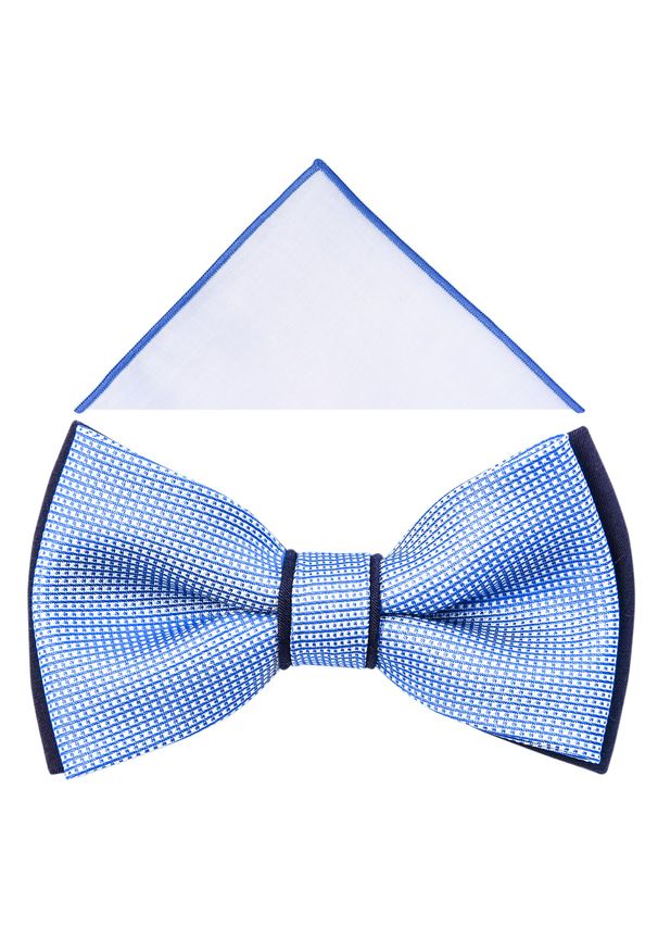 Modini - Błękitno-granatowa mucha w drobny wzór A275. Kolor: niebieski. Materiał: poliester, tkanina. Styl: elegancki