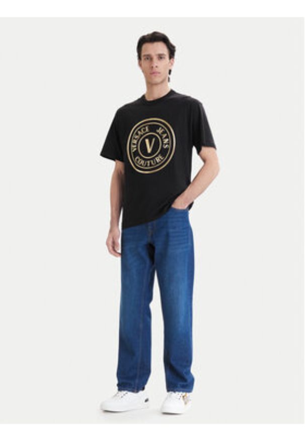 Versace Jeans Couture T-Shirt 80GAHT02 CJ00T Czarny Regular Fit. Kolor: czarny. Materiał: bawełna