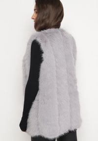 Born2be - Szara Kamizelka z Futerka Ozdobiona Wstawkami z Ekoskóry Robenissa. Kolor: szary. Materiał: futro. Wzór: aplikacja #5