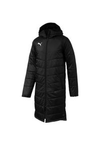 Długa Czarna Kurtka Zimowa Puma Liga dla Mężczyzn - Ciepła i Elegancka. Kolor: czarny. Długość: długie. Sezon: zima. Sport: piłka nożna