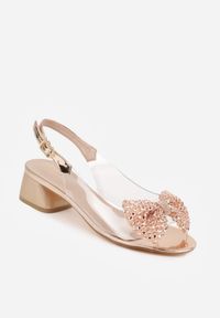 Born2be - Szampańskie Sandały VICES na Słupku ze Sprzączką i Ozdobną Kokardką Orinvia. Okazja: na co dzień. Zapięcie: sprzączka. Kolor: złoty. Materiał: jeans. Obcas: na słupku. Styl: casual, klasyczny, elegancki #8