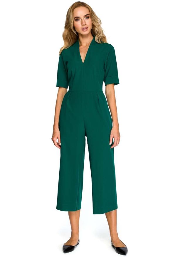 MOE - Zielony Elegancki Kombinezon ze Spodniami Typu Culotte. Kolor: zielony. Materiał: poliester, elastan, wiskoza. Styl: elegancki
