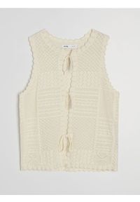 Sinsay - Bawełniana ażurowa kamizelka z dekoracyjnym wiązaniem - kremowy. Kolor: kremowy. Materiał: bawełna. Wzór: ażurowy #1