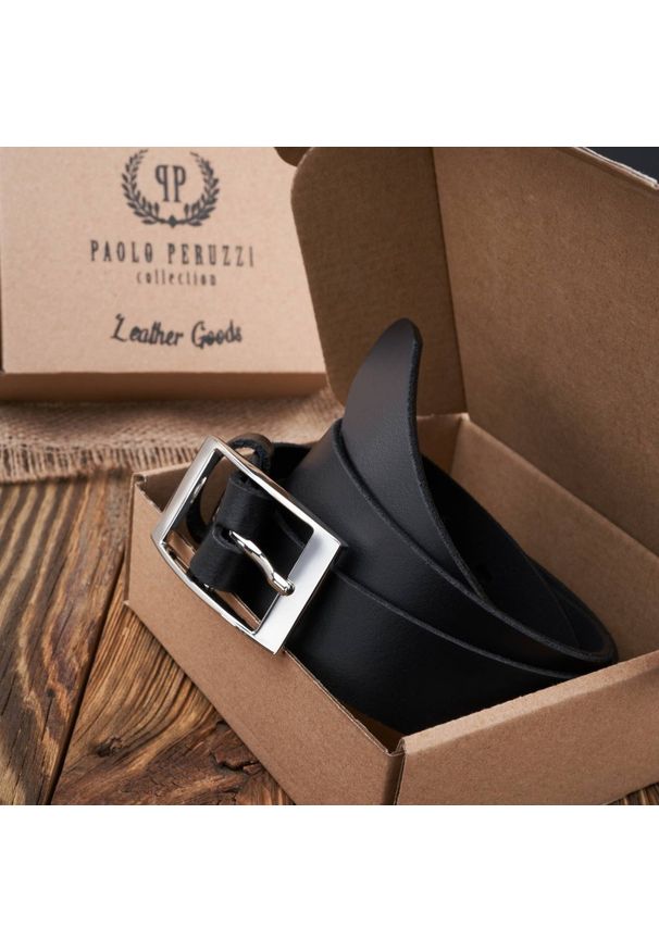 Pasek skórzany 90 cm czarny PAOLO PERUZZI PG-02-BLS-90. Kolor: czarny. Materiał: skóra