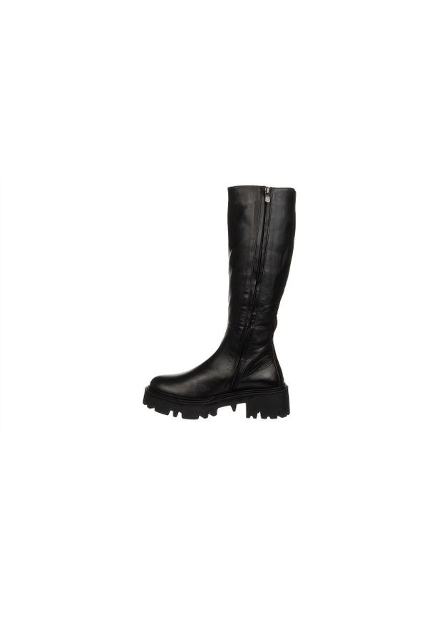 Kozaki Bayla-161 188 2290 01 Black 161642, Czarny, Skóra naturalna. Kolor: czarny. Materiał: skóra. Szerokość cholewki: normalna. Obcas: na obcasie. Styl: elegancki. Wysokość obcasa: średni