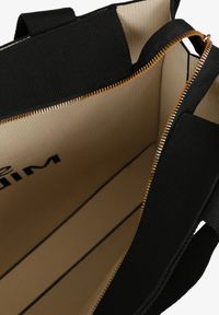 Born2be - Czarno-Beżowa Torebka Shopper Materiałowa z Napisem Zasuwana Saliretia. Kolor: czarny. Wzór: napisy. Styl: biznesowy, casual