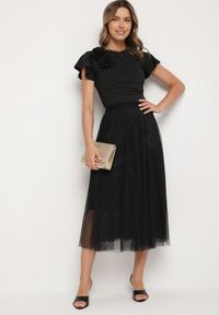 Born2be - Czarna Tiulowa Spódnica o Rozkloszowanym Kroju Rallasea. Okazja: na co dzień, na imprezę. Kolor: czarny. Materiał: tiul. Styl: elegancki, casual
