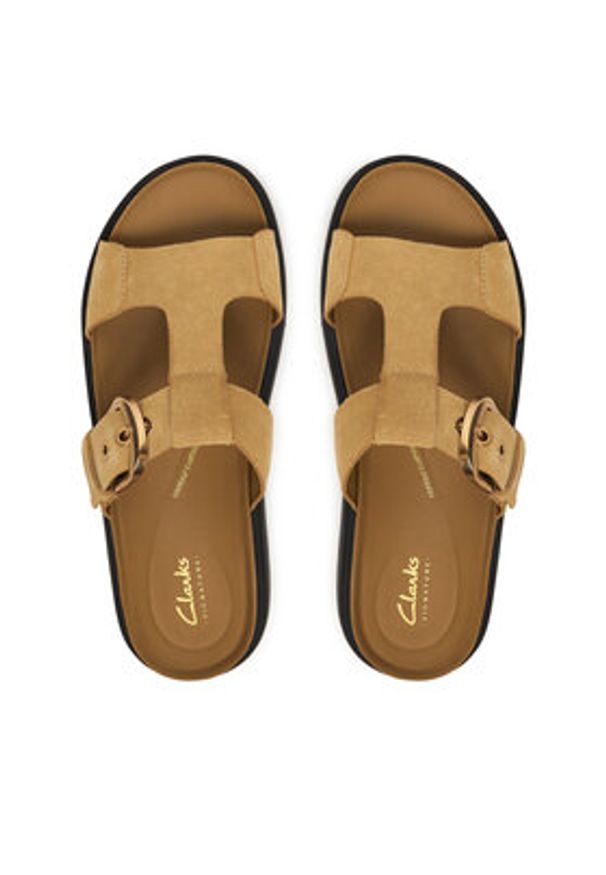 Clarks Klapki Aristella West 26185811 Brązowy. Kolor: brązowy. Materiał: skóra, zamsz