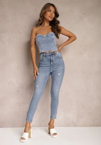 Renee - Jasnoniebieskie Casualowe Skinny Jeansy z Bawełny z Przetarciami na Nogawkach Cirea. Okazja: na co dzień. Kolor: niebieski. Styl: casual
