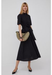 Woolrich sukienka bawełniana kolor czarny maxi rozkloszowana. Kolor: czarny. Materiał: bawełna. Długość rękawa: krótki rękaw. Typ sukienki: rozkloszowane. Długość: maxi