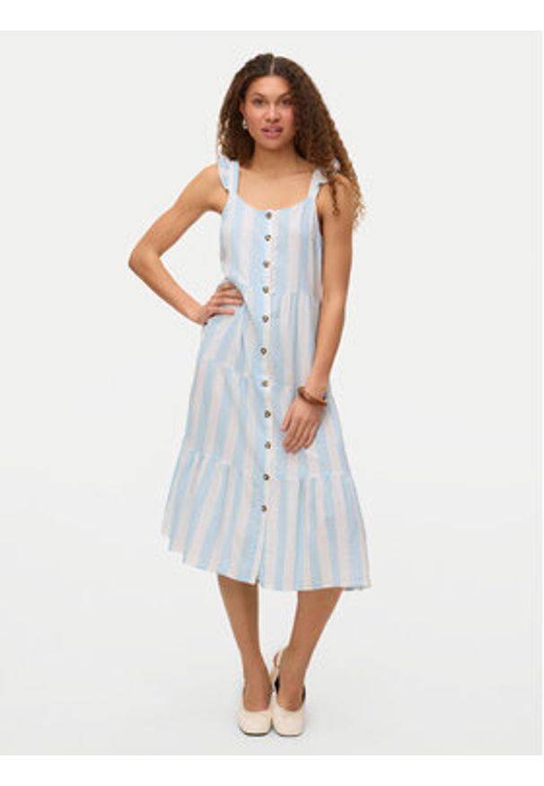 Vero Moda Sukienka letnia Linn 10322614 Błękitny Regular Fit. Kolor: niebieski. Materiał: len, wiskoza. Sezon: lato