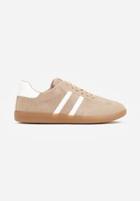 Born2be - Beżowo-Białe Sneakersy z Imitacji Zamszu na Płaskiej Podeszwie Memeriana. Kolor: beżowy. Materiał: zamsz. Szerokość cholewki: normalna. Obcas: na płaskiej podeszwie #2