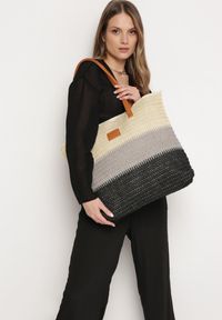 Born2be - Szaro-Beżowa Pleciona Torebka Tote na Suwak z Dwoma Uchwytami Xami. Kolor: szary. Sezon: lato #3