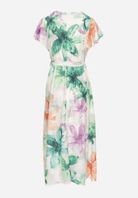 Born2be - Ciemnozielona Sukienka w Kwiaty o Kopertowym Kroju z Wiązanym Paskiem Redanae. Okazja: na co dzień. Kolor: zielony. Wzór: kwiaty. Typ sukienki: kopertowe. Styl: casual, elegancki #2