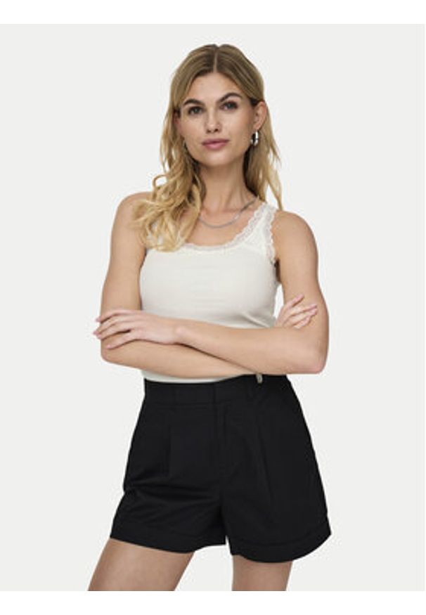 only - ONLY Top Sara 15345994 Kremowy Slim Fit. Kolor: kremowy. Materiał: bawełna