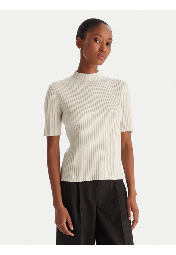 ACCESS FASHION Sweter 54-8046 Beżowy Slim Fit. Kolor: beżowy. Materiał: syntetyk