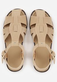 Renee - Beżowe Sandały Gladiatorki z Imitacji Nubuku Zapinane na Sprzączkę Briannea. Zapięcie: sprzączka. Kolor: beżowy. Materiał: nubuk. Wzór: haft. Sezon: lato. Styl: elegancki #4