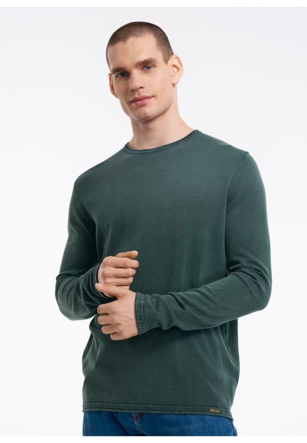 Ochnik - Sweter męski. Okazja: na co dzień. Kolor: zielony. Materiał: bawełna. Długość: długie. Styl: casual
