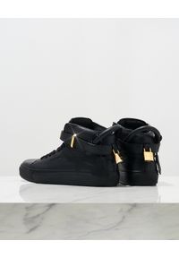 BUSCEMI - Czarne skórzane sneakersy 100MM. Nosek buta: okrągły. Kolor: czarny. Materiał: skóra. Wzór: aplikacja #8