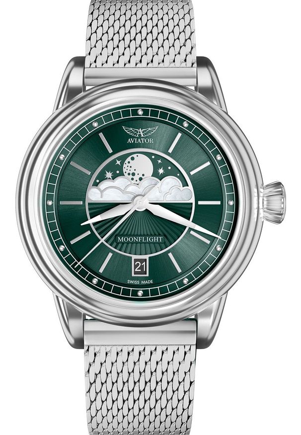 AVIATOR - Zegarek Aviator Zegarek damski Aviator V.1.33.0.262.5 srebrny. Kolor: srebrny