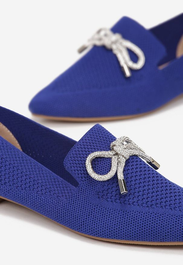 Born2be - Granatowe Balerinki z Perforacją i Ozdobną Kokardką Dulca. Nosek buta: szpiczasty. Kolor: niebieski