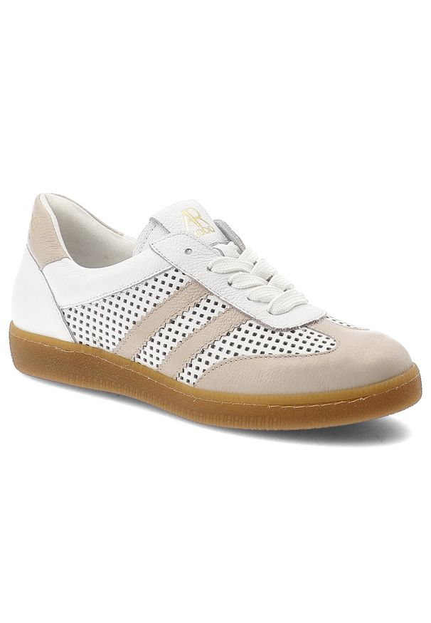 Sneakersy damskie Armodo, cholewka ze skóry naturalnej z perforowanymi panelami klasyczne sznurowanie niska stabilna podeszwa zapewniająca komfort co. Okazja: na co dzień. Zapięcie: sznurówki. Kolor: biały. Materiał: skóra. Szerokość cholewki: normalna. Wzór: ażurowy. Styl: klasyczny