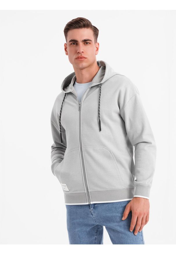 Ombre Clothing - Męska bluza dresowa z kapturem o delikatnej strukturze – szara V4 - Rozmiar: XL. Okazja: na co dzień. Typ kołnierza: kaptur. Kolor: szary. Materiał: dresówka. Styl: sportowy, casual