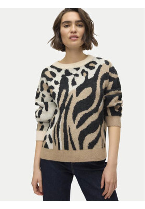 Vero Moda Sweter Kai 10310645 Beżowy Regular Fit. Kolor: beżowy. Materiał: syntetyk