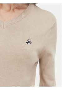 Beverly Hills Polo Club Sweter P-SS26W-M536563 Beżowy Regular Fit. Typ kołnierza: polo. Kolor: beżowy. Materiał: bawełna #5