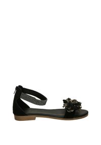 Venezia - SANDAŁY Z PRZESTRZENNYM KWIATEM 6175 NERO-PELTRO. Materiał: skóra, syntetyk, zamsz. Wzór: kwiaty. Obcas: na obcasie. Wysokość obcasa: średni #1