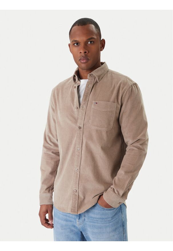 Tommy Jeans Koszula Baby Cord DM0DM22021 Beżowy Regular Fit. Kolor: beżowy. Materiał: bawełna