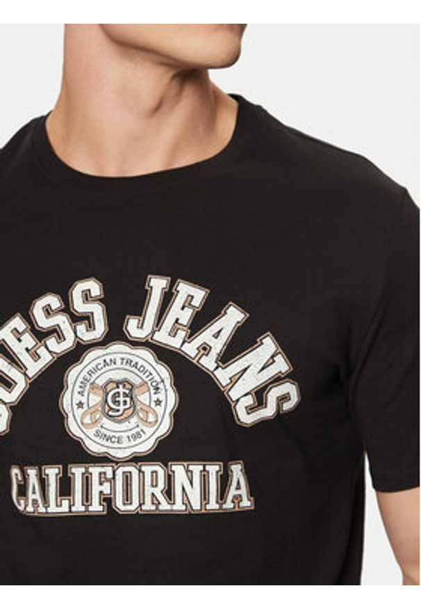 Guess Jeans T-Shirt M5RI80 K8HM0 Czarny Slim Fit. Kolor: czarny. Materiał: bawełna
