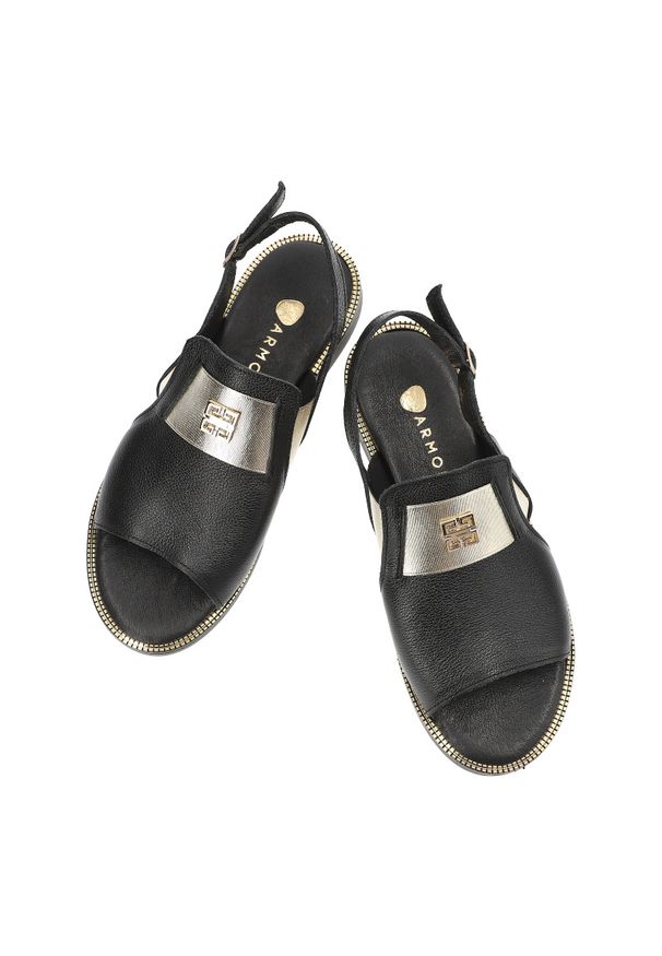 Czarne Sandały Armodo Wygodne Obuwie Damskie. Zapięcie: pasek. Kolor: czarny. Materiał: skóra. Wzór: aplikacja. Obcas: na obcasie. Styl: elegancki