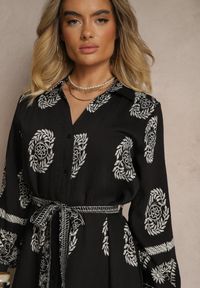 Renee - Czarna Sukienka Koszulowa Wiązana w Pasie w Stylu Boho Rorisha. Kolor: czarny. Materiał: tkanina. Typ sukienki: koszulowe. Styl: boho #3
