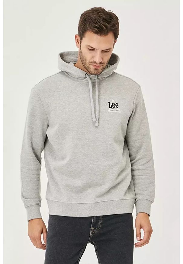 Lee - LEE SMALL TRIANGLE HOODI MĘSKA BLUZA Z KAPTUREM LOGO GREY MELE L82DEJ37 112140909. Typ kołnierza: kaptur