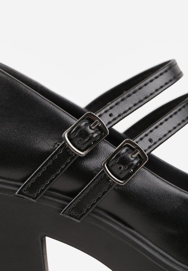 Born2be - Czarne Półbuty na Obcasie i Platformie z Paseczkami Mary Jane Aveminar. Okazja: na co dzień, na spotkanie biznesowe. Kolor: czarny. Materiał: jeans. Obcas: na obcasie. Styl: klasyczny, casual, biznesowy, elegancki. Wysokość obcasa: średni