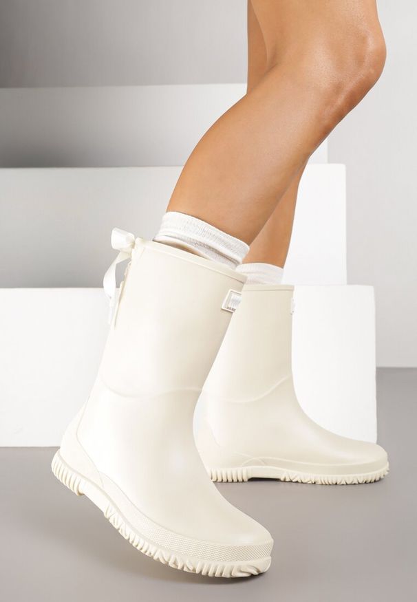 Born2be - Beżowe Kalosze z Kokardką Ponella. Okazja: na co dzień. Kolor: beżowy. Materiał: jeans. Styl: casual