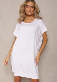 Renee - Biała T-shirtowa Sukienka Pudełkowa z Elastycznej Bawełny Ellensa. Kolor: biały. Materiał: bawełna. Styl: wakacyjny. Długość: mini #3