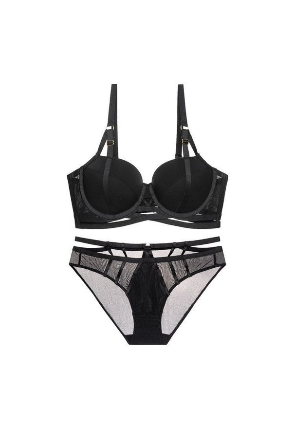 Intica - Biustonosz push-up z figami na co dzień i specjalne okazje Priscella. Kolor: czarny. Materiał: materiał, skóra