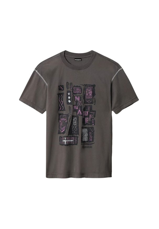 Koszulka Napapijri Kee Grey Gargoyle. Kolor: wielokolorowy, szary, fioletowy. Materiał: bawełna