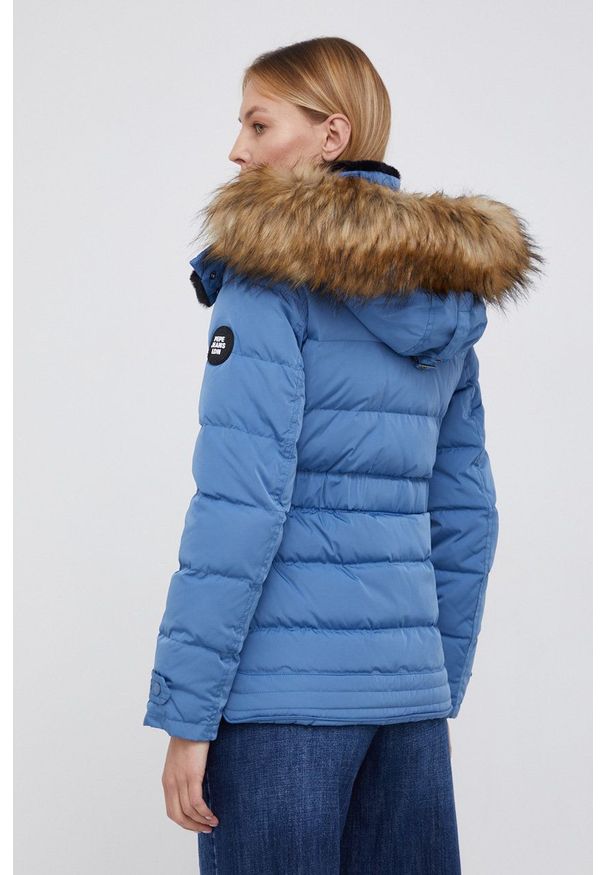 Pepe Jeans Kurtka puchowa damska zimowa. Okazja: na co dzień. Kolor: fioletowy. Materiał: puch. Wzór: gładki. Sezon: zima. Styl: casual