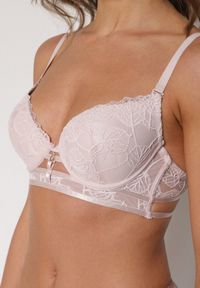 Born2be - Jasnoróżowy Klasyczny Biustonosz Zdobiony Koronką i Aplikacją Metheis. Kolor: różowy. Materiał: koronka. Wzór: koronka, aplikacja #5