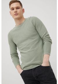 Jack & Jones sweter bawełniany męski kolor zielony lekki. Okazja: na co dzień. Kolor: zielony. Materiał: bawełna. Wzór: ze splotem. Styl: casual