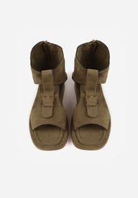 Born2be - Zielone Sandały w Stylu Botków z Ozdobną Klamrą Theaneasi. Okazja: na co dzień. Zapięcie: klamry. Kolor: zielony. Materiał: jeans. Styl: casual, elegancki, klasyczny #9