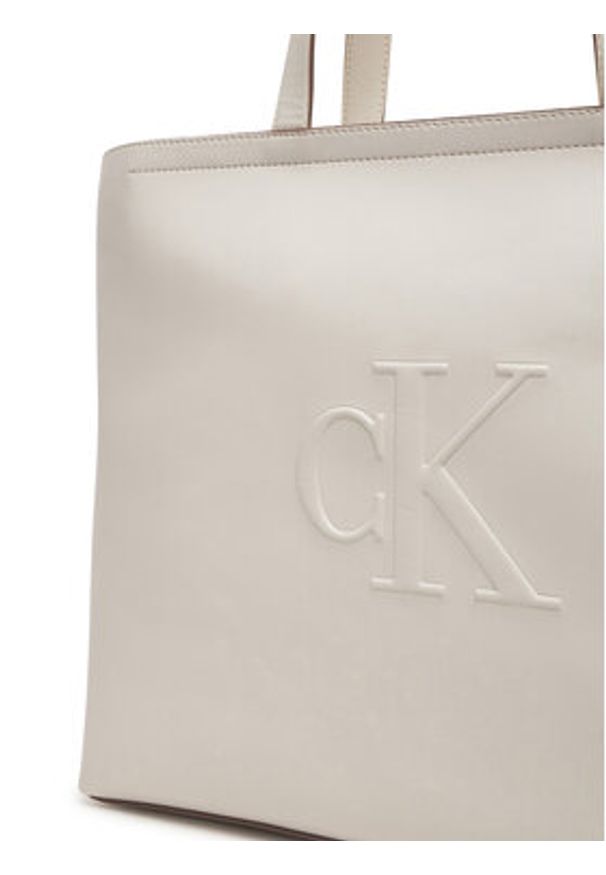 Calvin Klein Jeans Torebka Sculpted Slim Tote34 LV04K3070G Écru. Materiał: skórzane