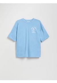 Reserved - Bawełniany t-shirt - jasnoturkusowy. Kolor: turkusowy. Materiał: bawełna