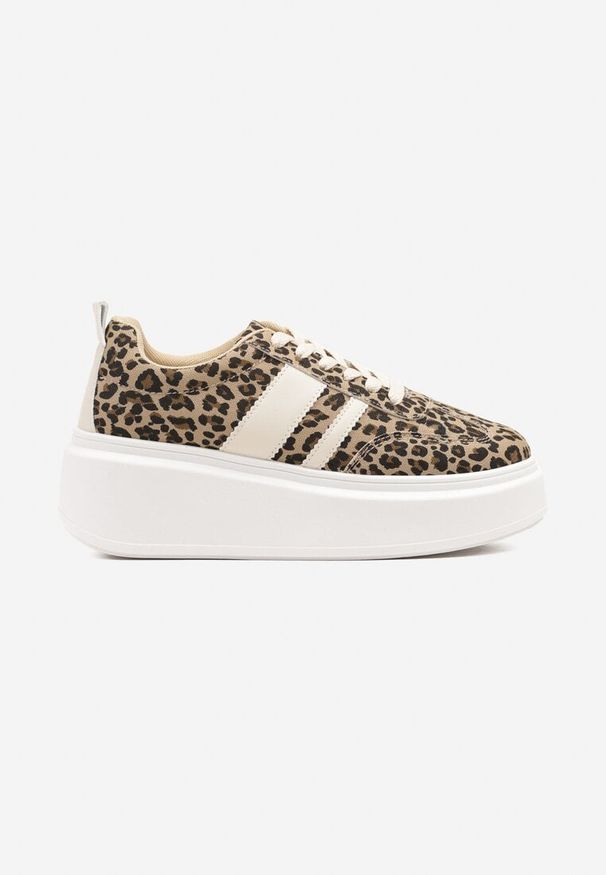 Renee - Panterkowe Sneakersy Klasyczne Tenisówki na Grubej Podeszwie z Koturnem Adessia. Okazja: na co dzień. Materiał: jeans. Obcas: na koturnie