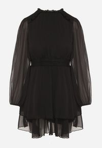 Born2be - Czarna Rozkloszowana Sukienka Siateczkowa z Bufiastymi Rękawami Isovana. Okazja: na co dzień. Kolor: czarny. Styl: casual, elegancki #7