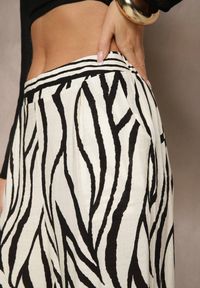 Renee - Czarne Szerokie Spodnie z Wiskozy z Lnem High Waist w Zwierzęcy Wzór Fenariela. Okazja: na co dzień, na spacer. Stan: podwyższony. Kolor: czarny. Materiał: len, wiskoza. Wzór: motyw zwierzęcy. Styl: klasyczny, elegancki, casual #3